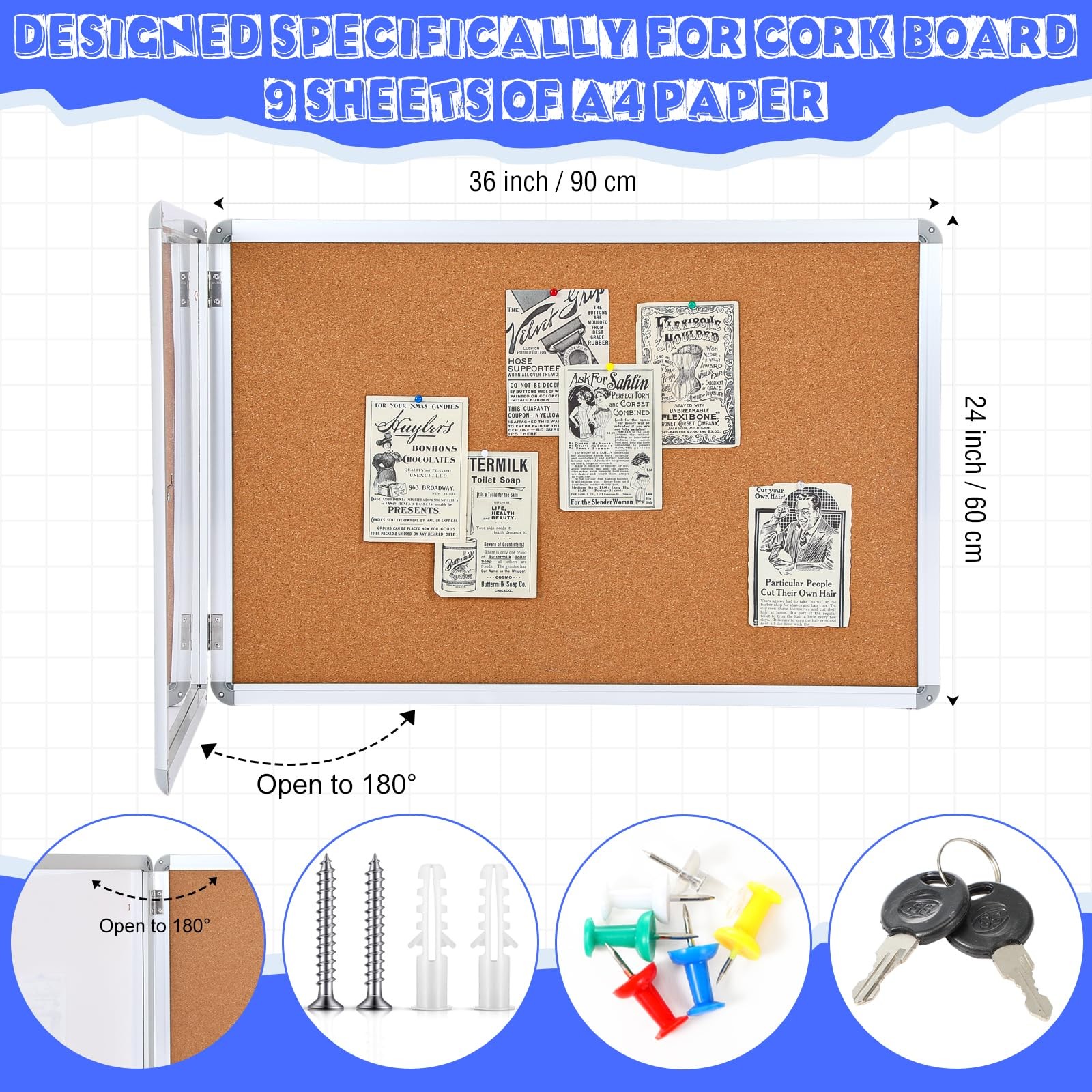 36" x 24" Lockable Enclosed Cork Bulletin Board, Weather Resistant Wall Mount... gallery