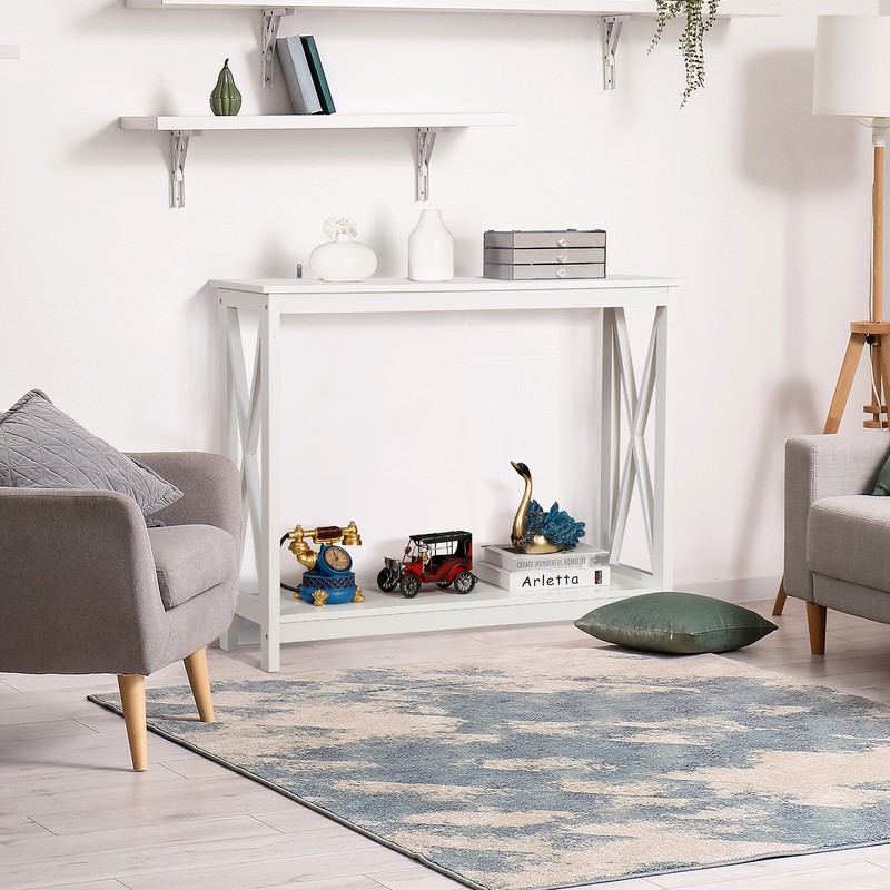 Console Table Entryway Table Narrow Sofa Side Table with 2-Tier Shelves White gallery