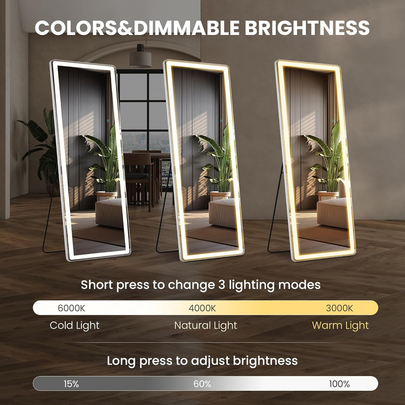 71" LED Full Length Mirror with Dimming & 3 Color Lighting - Floor & Wall Mount gallery