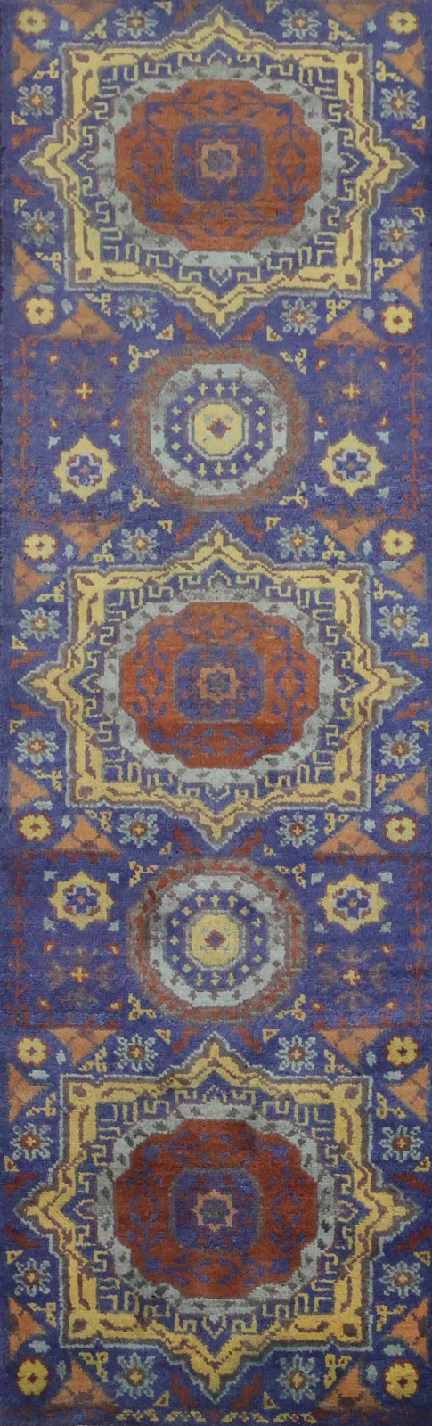 Traditional Oriental Wool Runner Rug 2x8 Hand-Knotted Blue & Rust Tones gallery