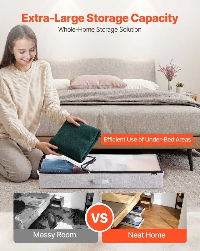 VEVOR Under Bed Storage 45L Stackable Shoes Organization Box Clear Lid 2 Pack gallery
