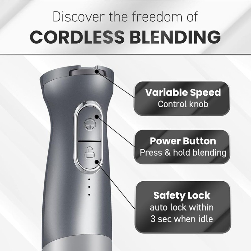 Cordless Immersion Blender Adjustable Speed Stainless Steel Blades Kitchen Mixer gallery