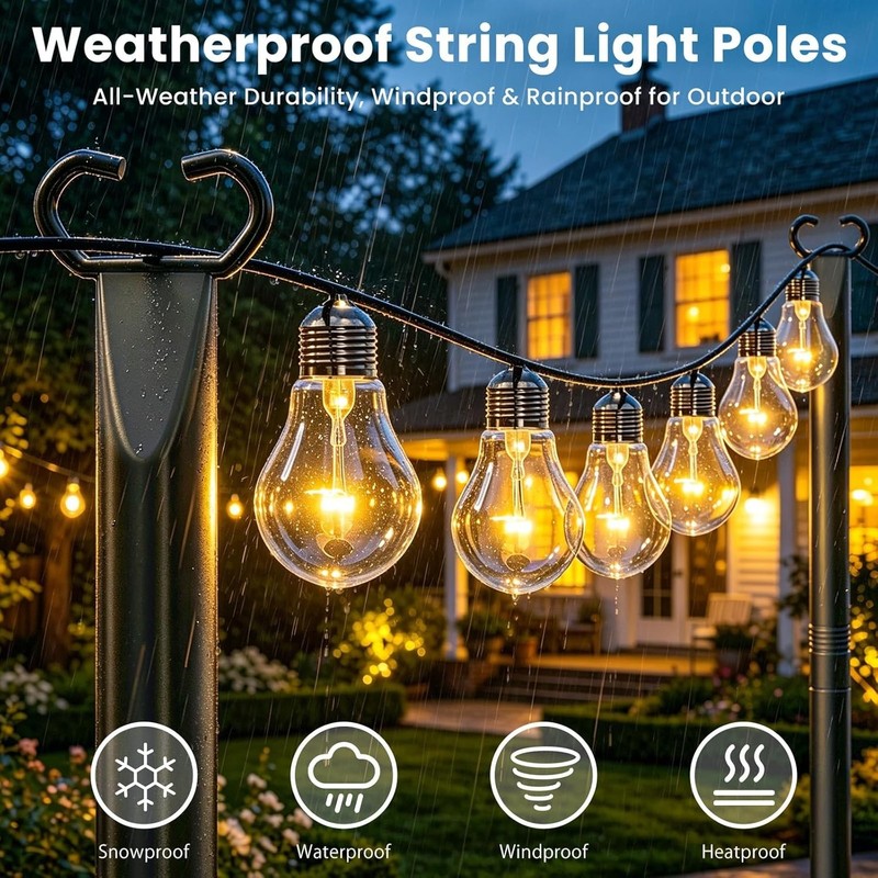 NEW 10Ft String Light Poles 6 Pack Metal Stand Patio Garden Backyard gallery