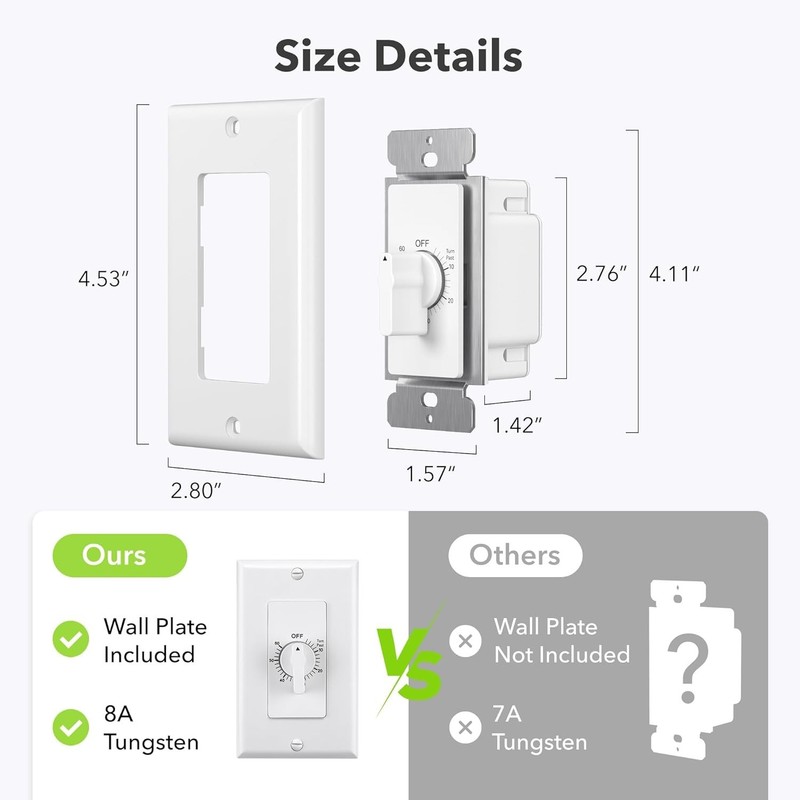 Versatile Mechanical Countdown Timer Switch for Exhaust Fan & Lights - 1 Pack gallery