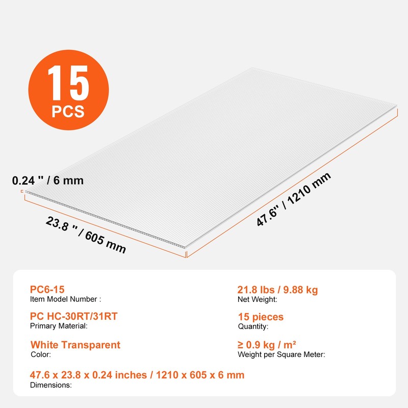 15 Pack Polycarbonate Greenhouse Panels 2' X 4' X 6mm UV Protected Roof Sheets gallery