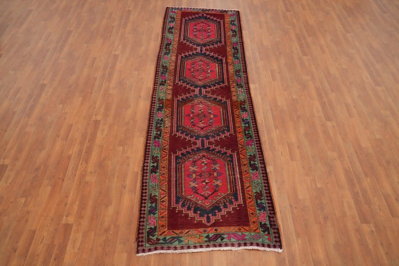 Geometric Wool Hand-knotted 11 ft Runner Rug Vintage Tribal Traditional Rug 3x11 gallery