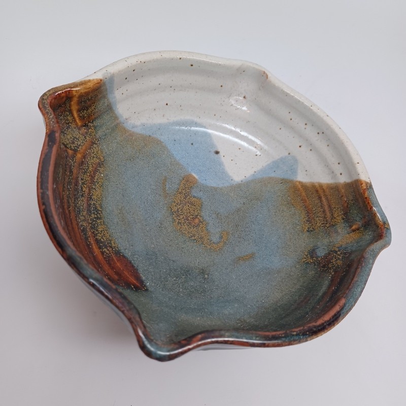 Studio Pottery Handcrafted Signed Stoneware Bowl Blue Brown Drip Glaze 6 inch gallery