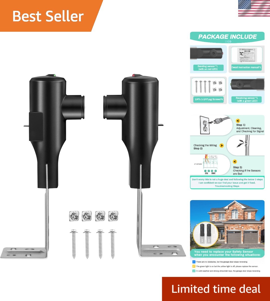 Durable Garage Door Safety Sensors - Complete Set with Sending & Receiving Units gallery