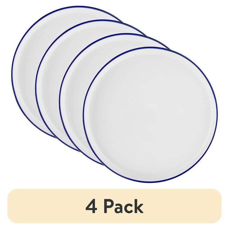 Stoneware Dinner Plate Microwave Dishwasher Safe Elegant Blue Rim 4 Pack gallery