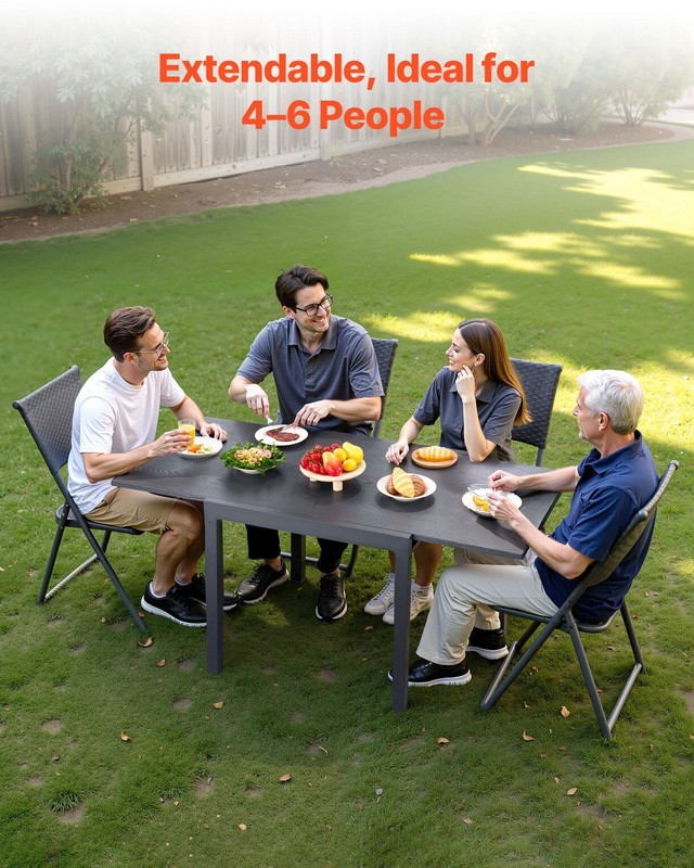 Adjustable Outdoor Rectangular Table 32-73in Seating 6 Durable Gray gallery