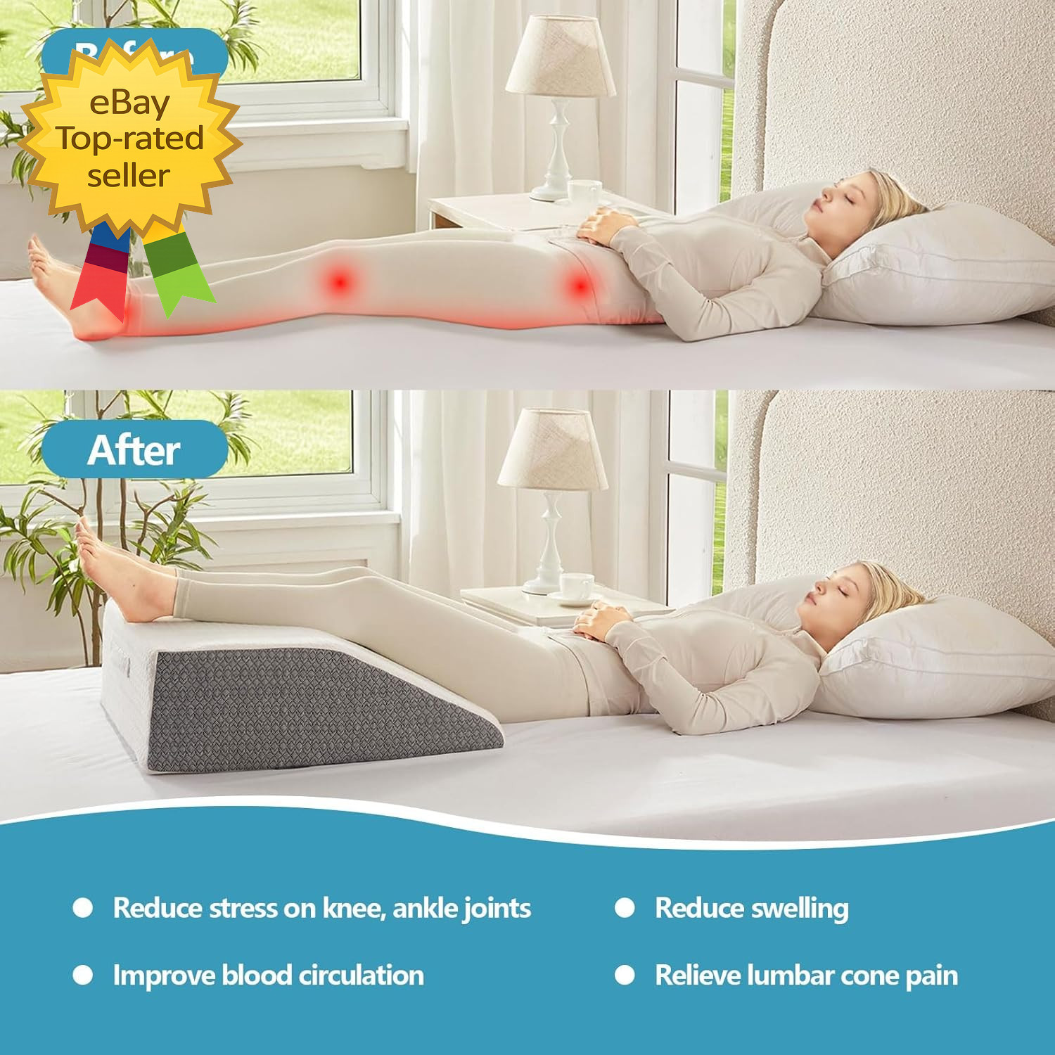 Leg Pillow for Elevation & Support, 24"X22"X8" Memory Foam Cushion gallery
