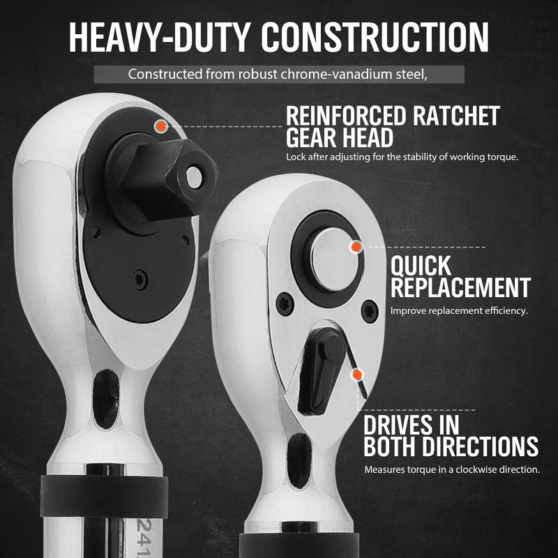 6PC 3/8" & 1/2' Drive Electronic Digital Torque Wrench Adjustable Set 3-340N.m gallery