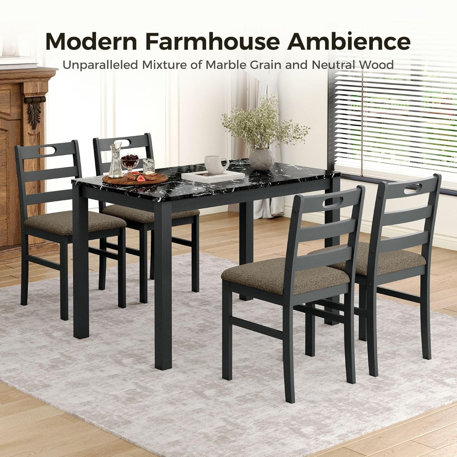 Kitchen Table and Dining Room Table Set, Wood Faux Marble Kitchen Sets for 4 gallery