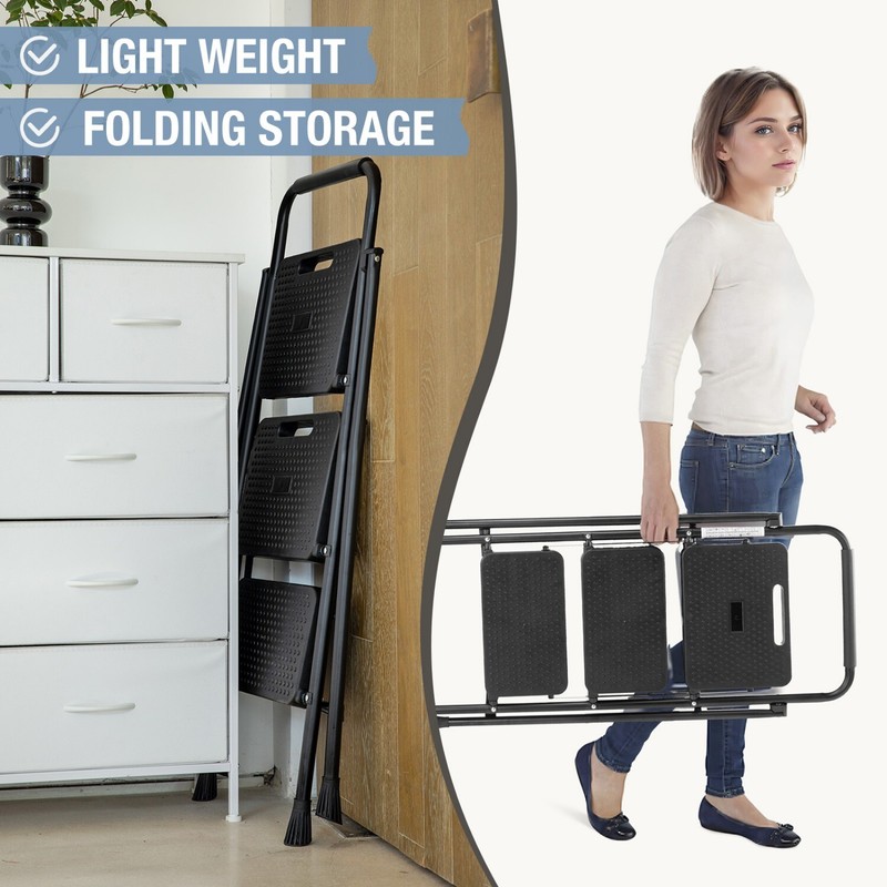 2/3 Step Ladder, Portable Foldable Step Stool with Wide Anti-Slip Pedal, 800lbs gallery