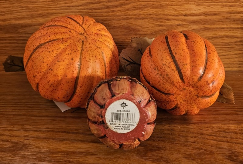 Fall Decorative Pumpkins 2 Foam 5x5"&5x4" & 1 Resin 4x2.75" Set Of 3 gallery