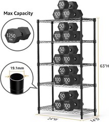 5-Tier Garage Rack Wire Unit Adjustable Storage Shelf Steel Heavy Duty Black 63″