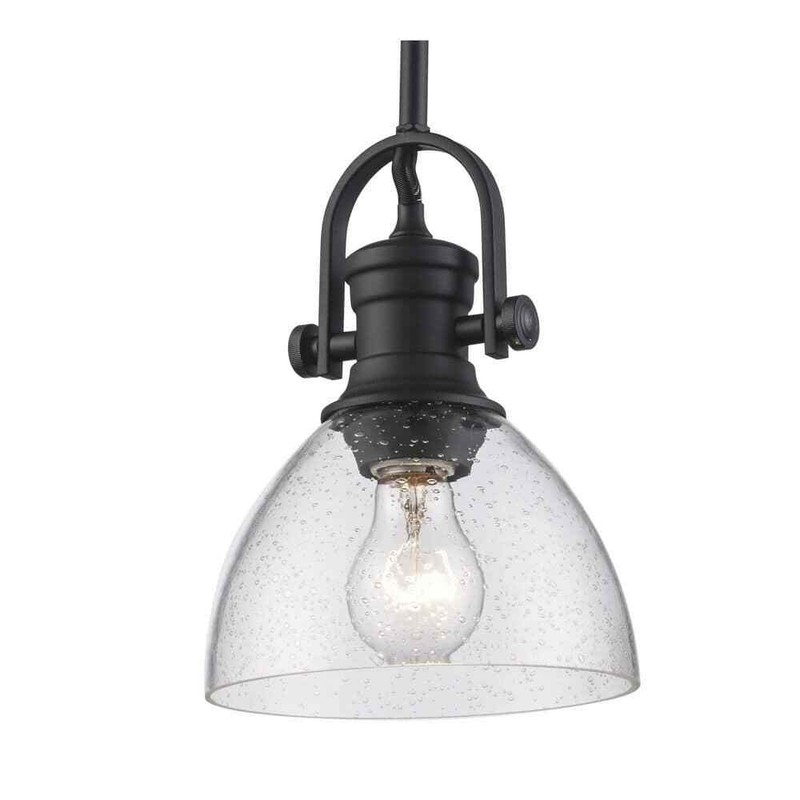 Hampton Bay Earnshaw 1-Light Black Mini Pendant Light Fixture with Seeded Glass gallery