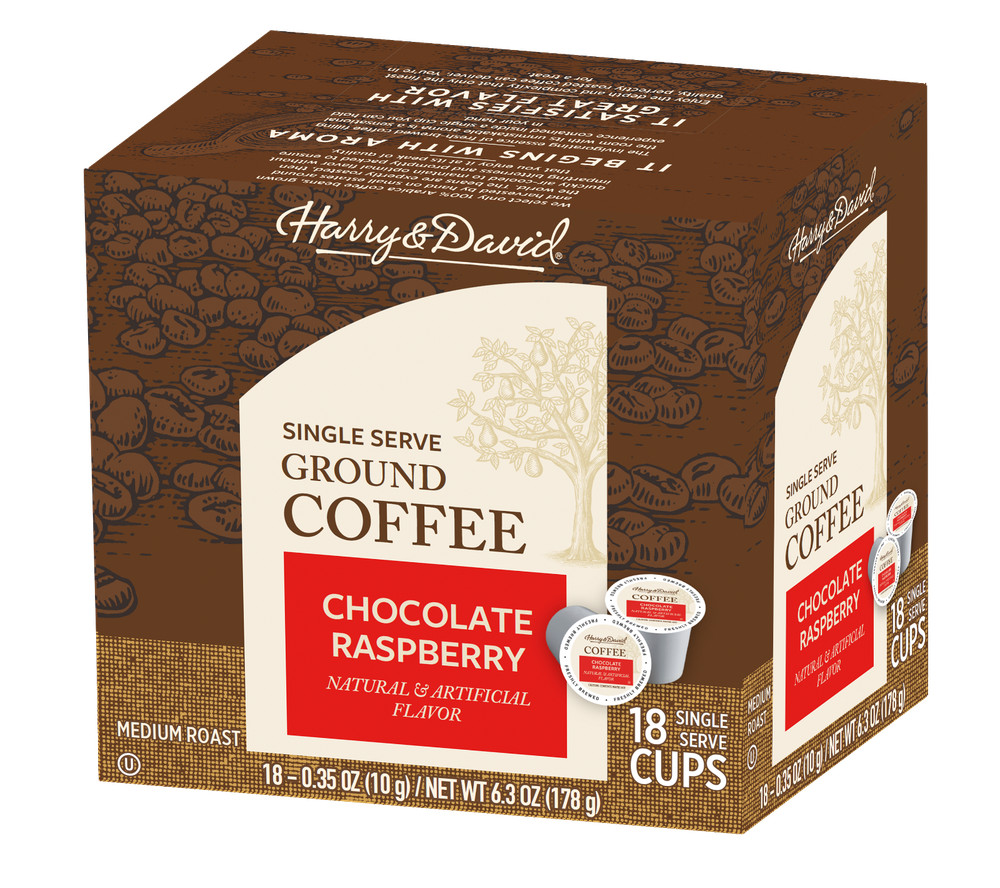 Harry & David Gourmet Coffee, Chocolate Raspberry, 18 Single Serve Cups