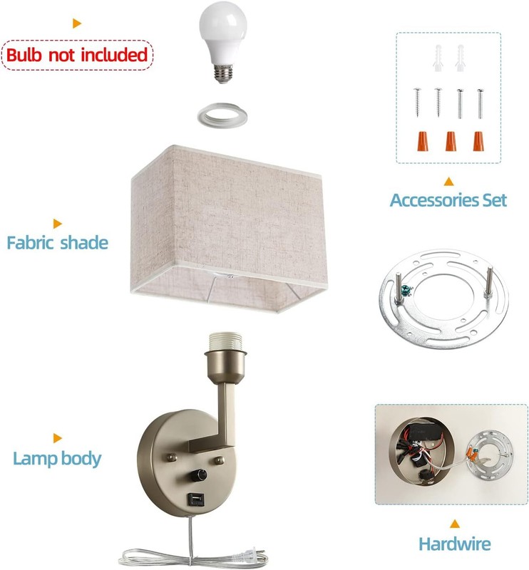 Plug in Wall Sconce with Dimmer Switch and USB Port，1-Light Silver gallery