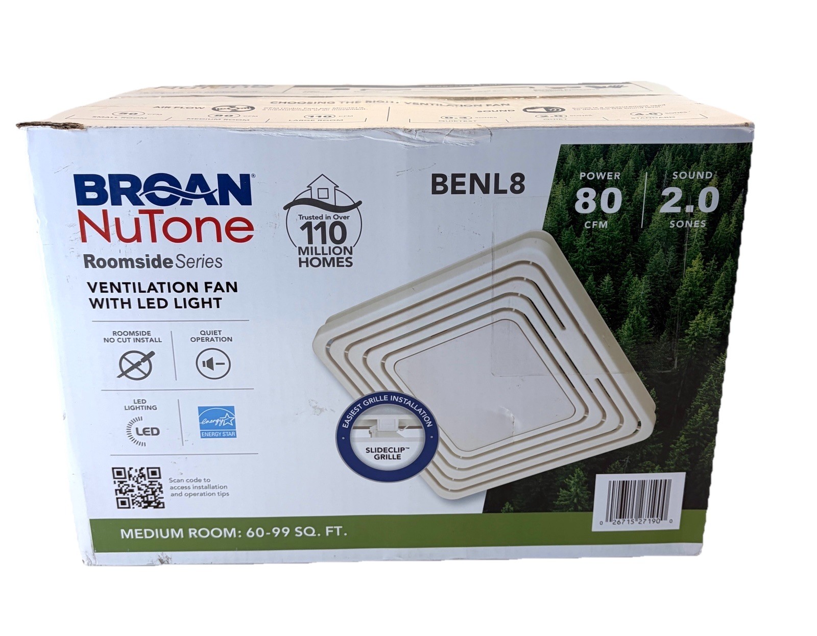 Broan Nutone Roomside Series 80 CFM Bath Exhaust Fan W/ LED Light Model BENL8 gallery
