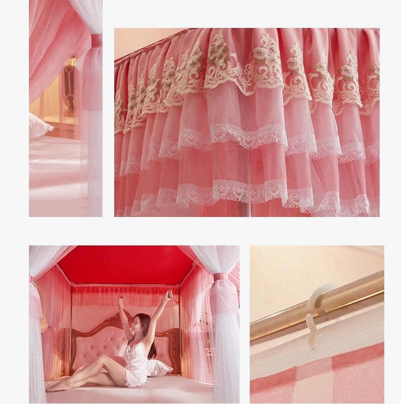 Double Layers Mosquito Net Bed Netting Embroidered Bed Curtain Drapes With Tubes gallery