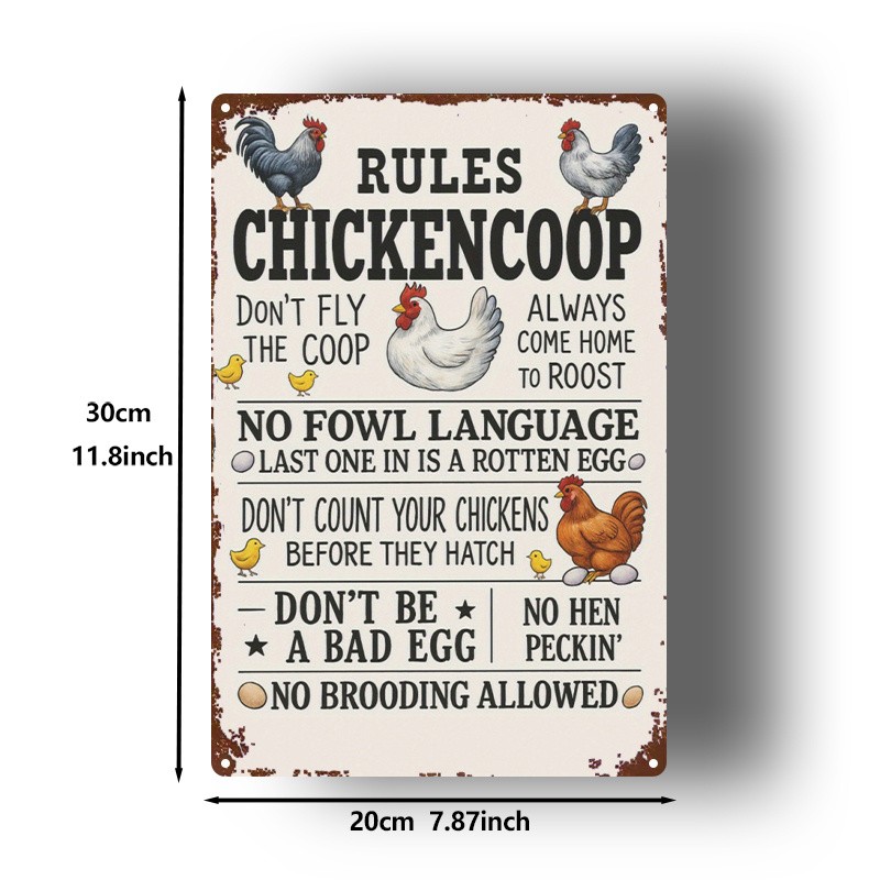 Metal Chicken Coop Rules Sign 8x12in Square Tin Decor gallery