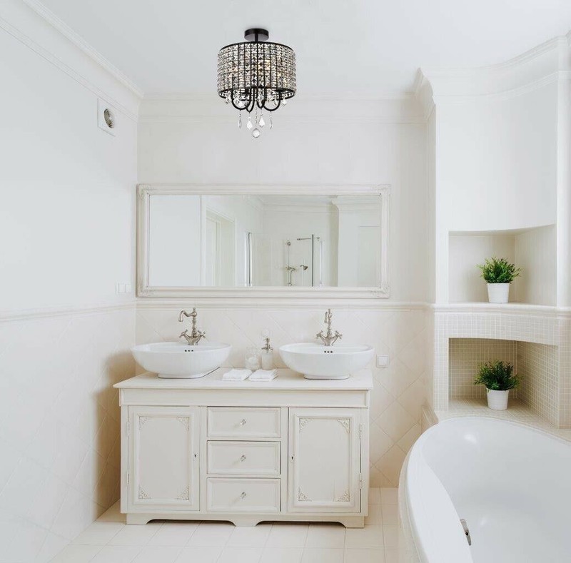 Flush Mount Round Crystal Shade 4 Light Dining Room Kitchen Bathroom Lighting gallery