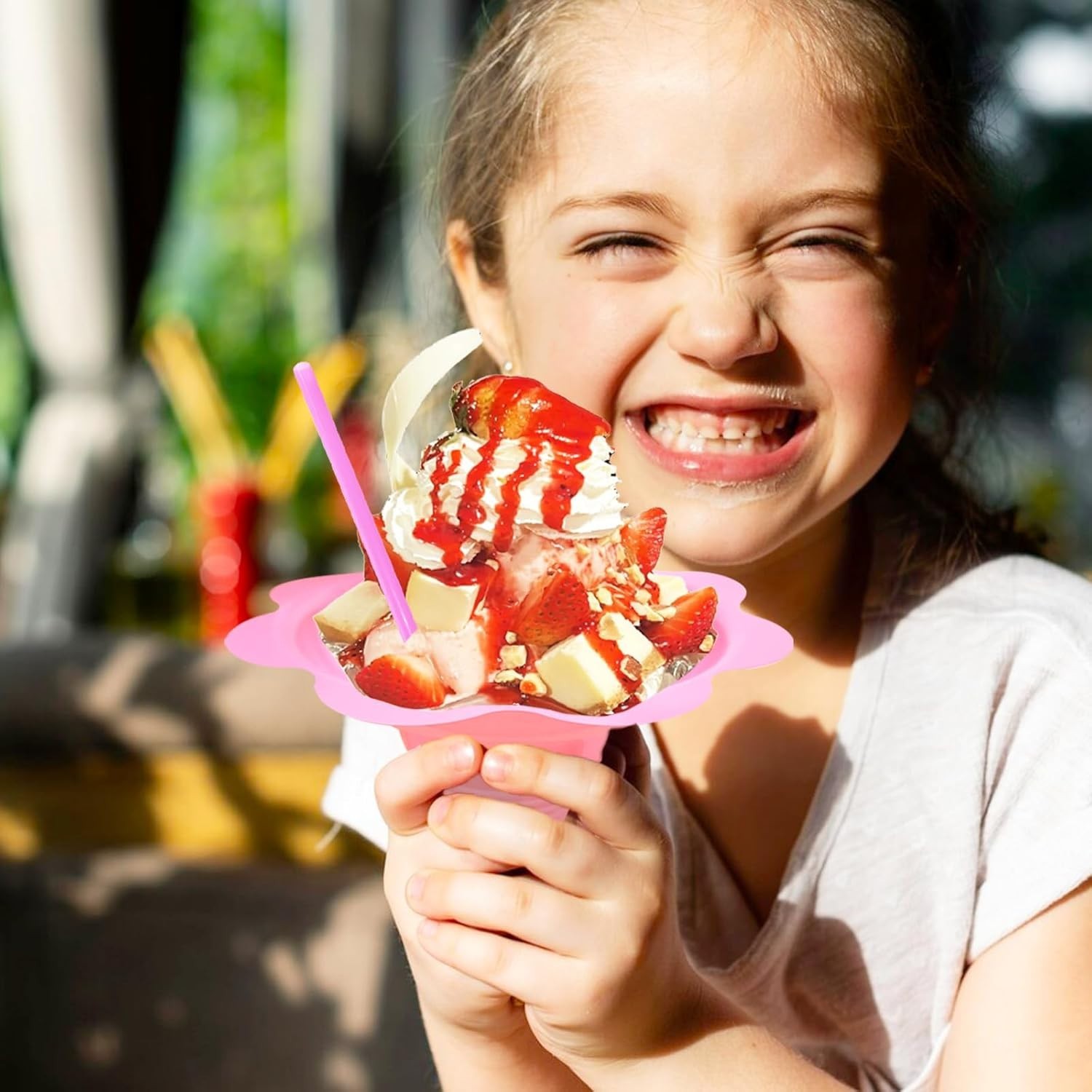 200PCS 4oz Colorful Snow Cone Cups Set with 100Pcs Spoon Straws and 100Pcs Cups, gallery