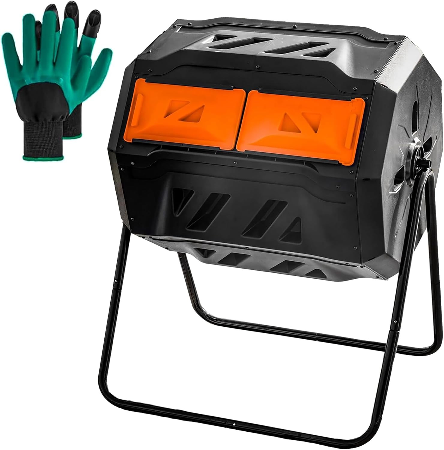 Compost Bin Outdoor, 43 Gallon Dual Chamber Tumbling Composting Bin with Sliding gallery