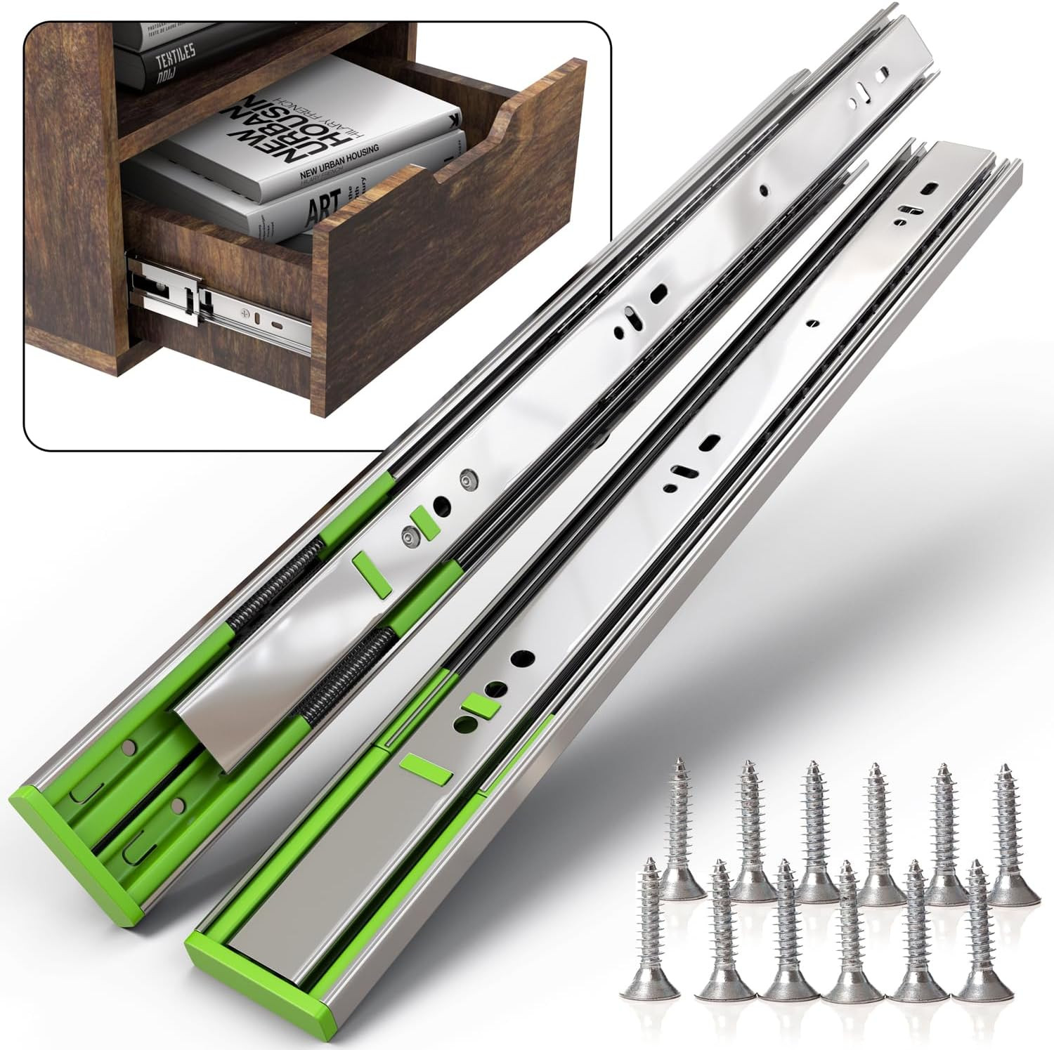 5 Pairs Heavy Duty 20" Soft Close Drawer Slides, 150 Lbs Capacity gallery