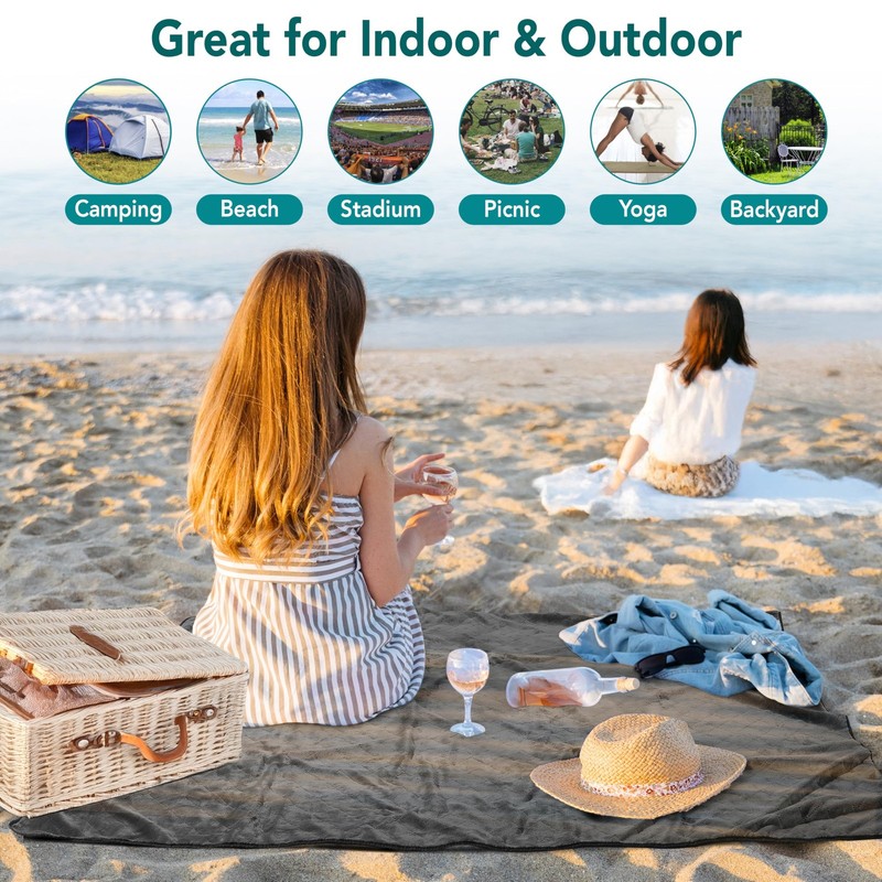 SUN CUBE Large Waterproof Camping Blanket, Fleece Quilted Stadium Blanket for Co gallery