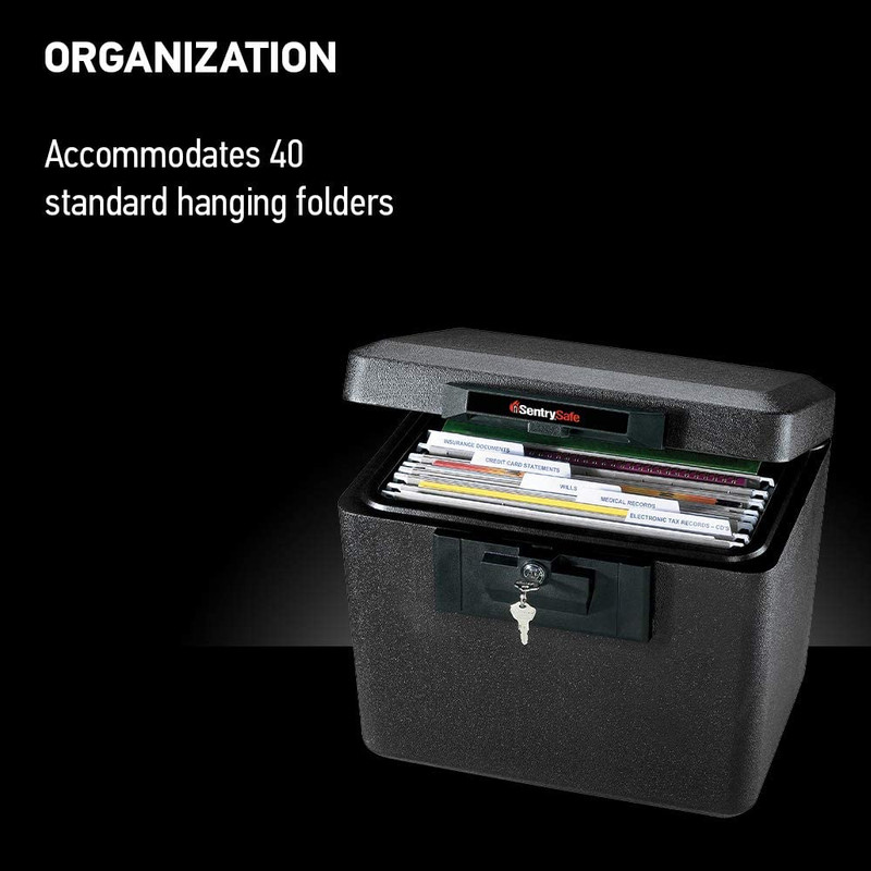 Black Fireproof Document Box with Key Lock, Safe Secures Files and Documents for gallery