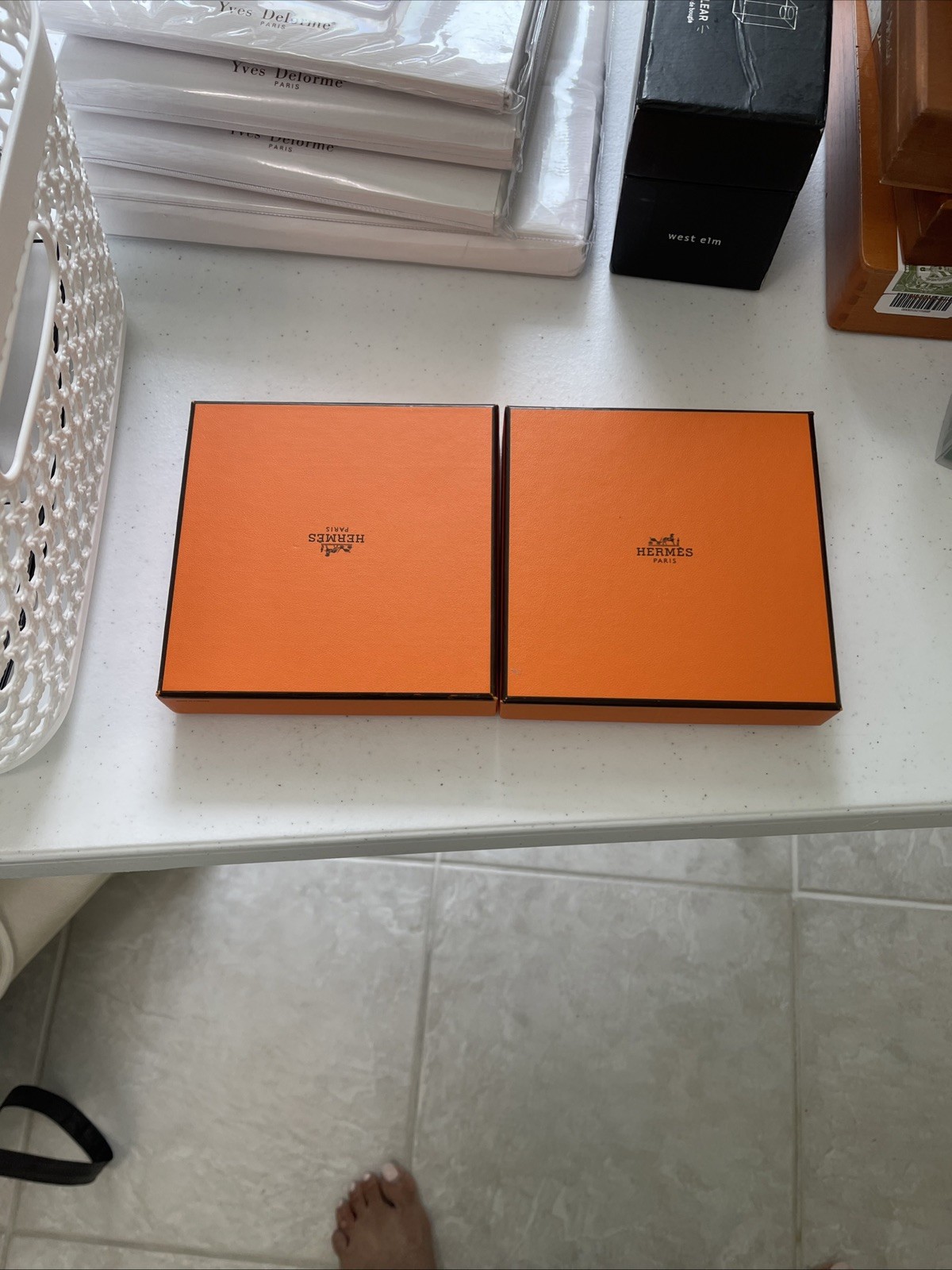 Set of 2 - Authentic Empty Hermes Gift Box - 5-1/4 x 5-1/4 x 1-1/4 gallery