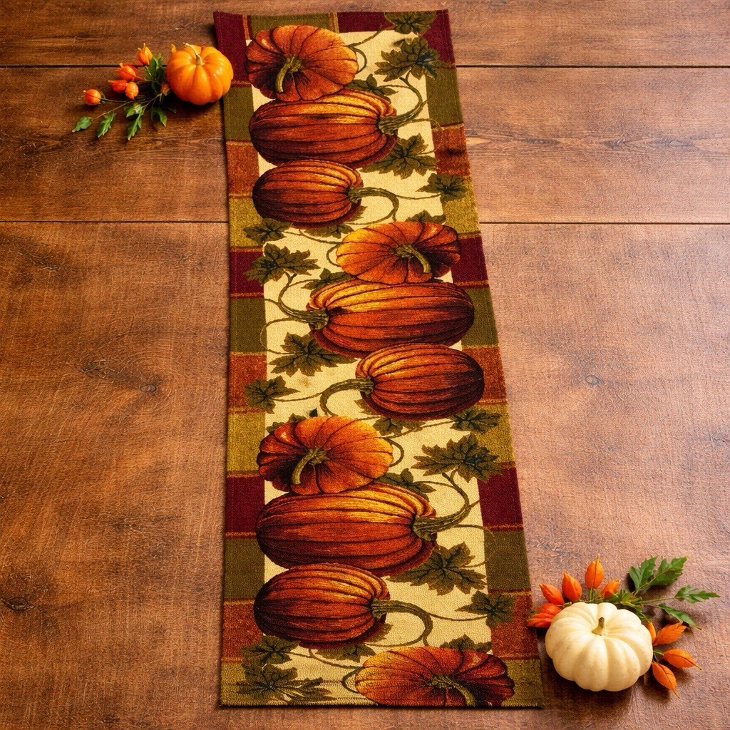 Vintage Fall Pumpkin Table Runner 12x70 Harvest Pumpkin Vine Autumn Decor gallery