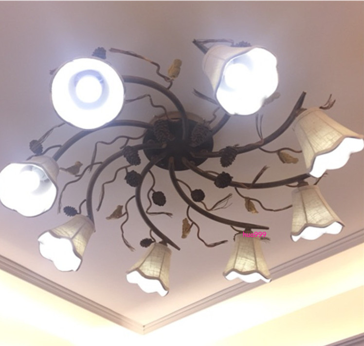 American Style Rural Ceiling Flush Mount 5/8 Lights Retro Pinecone Bird Bedroom gallery