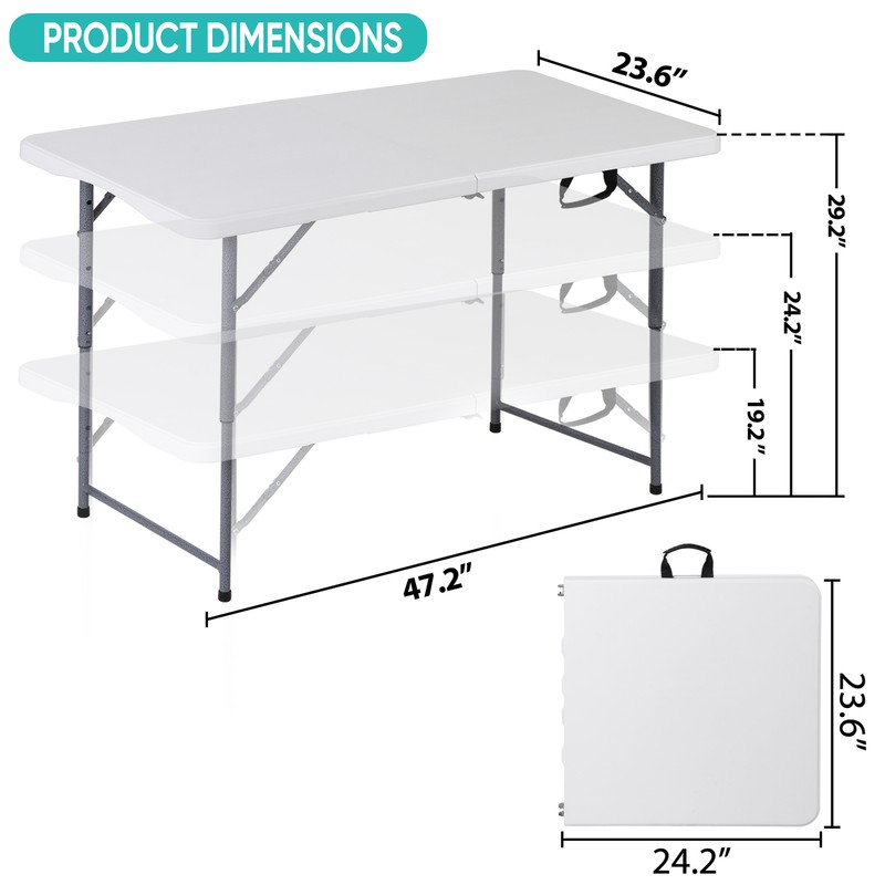 Folding Table 4' Portable Table Foldable Legs & Adjustable Height Utility Table gallery