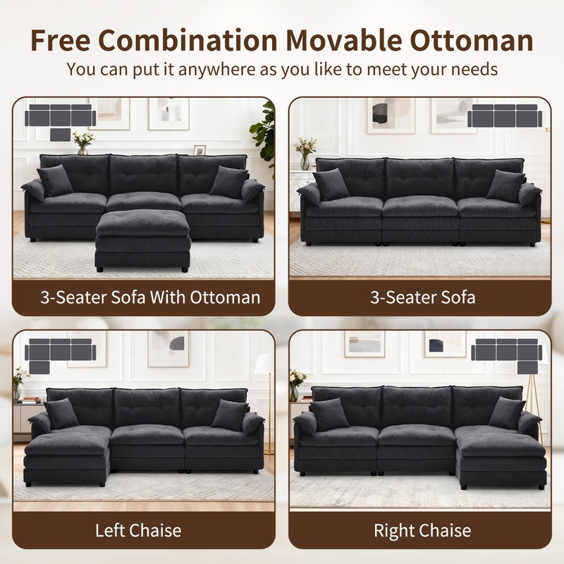 Korser L Shaped Modular Sectional Cloud Couch Convertible with Movable Ottoman gallery