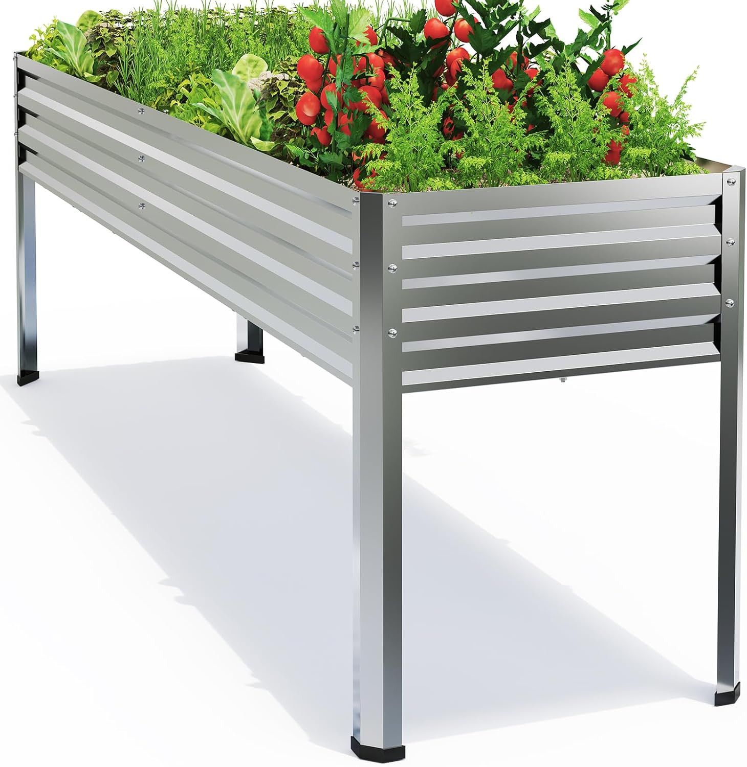 Galvanized Raised Garden Bed with Legs, 72×24×32In Large Metal Elevated Raised P gallery