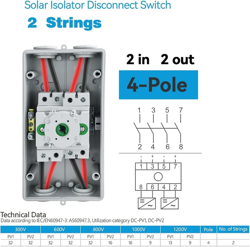 Solar Disconnect Switch 4-Pole DC 1500V 32A Isolator Solar Switch with Enclosure gallery