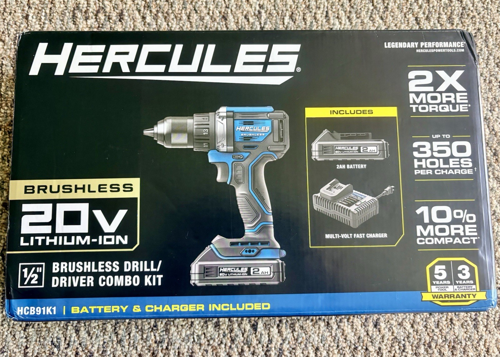 HERCULES 20V Brushless 1/2in Keyless Drill/Driver Kit HCB91K1 2Ah+Chgr gallery
