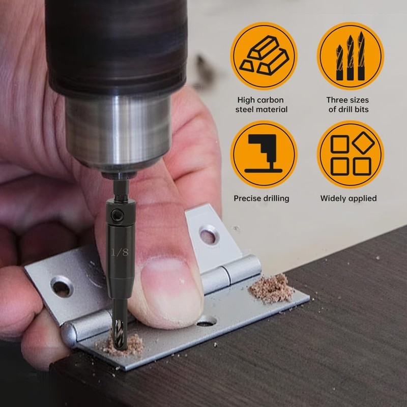 3 Pcs Self Centering Drill Bits Set with Bit Holder,3/32", 7/64", 1/8" for 1/4In gallery