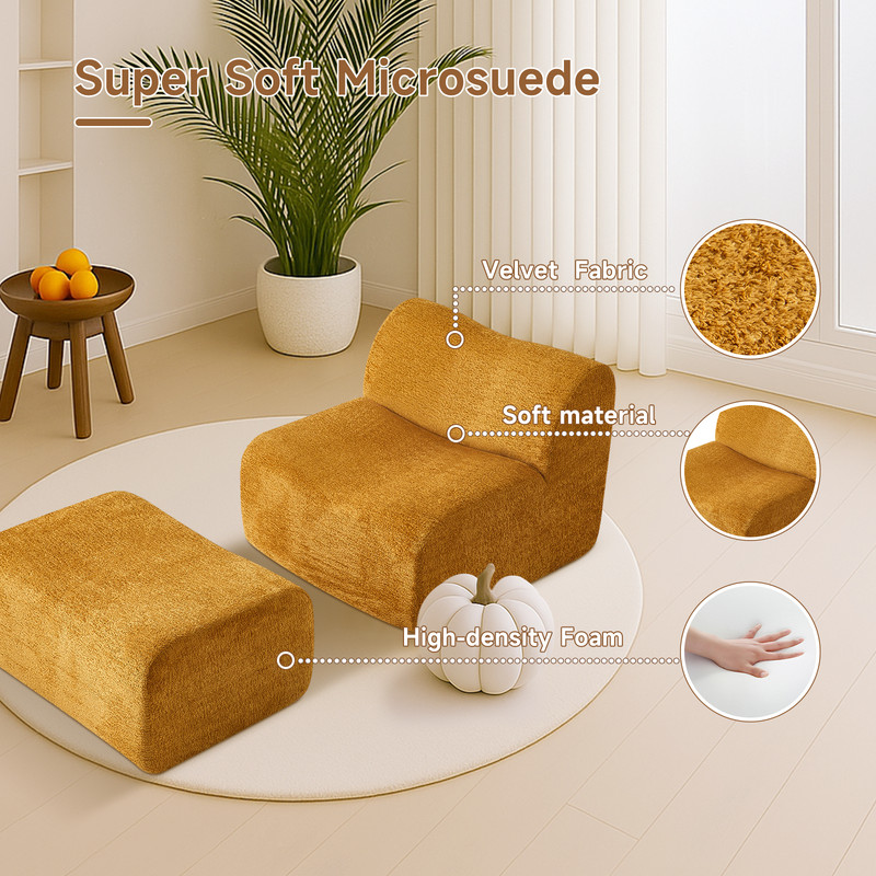 Velvet Single Foam Compression Sofa Couch Lounge Chair with Ottoman & Pillow gallery