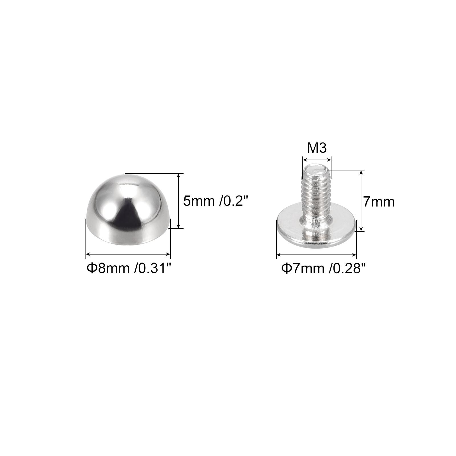 20 Sets 8x5mm Screw Back Rivets Solid Round Head Leather Studs Silver gallery