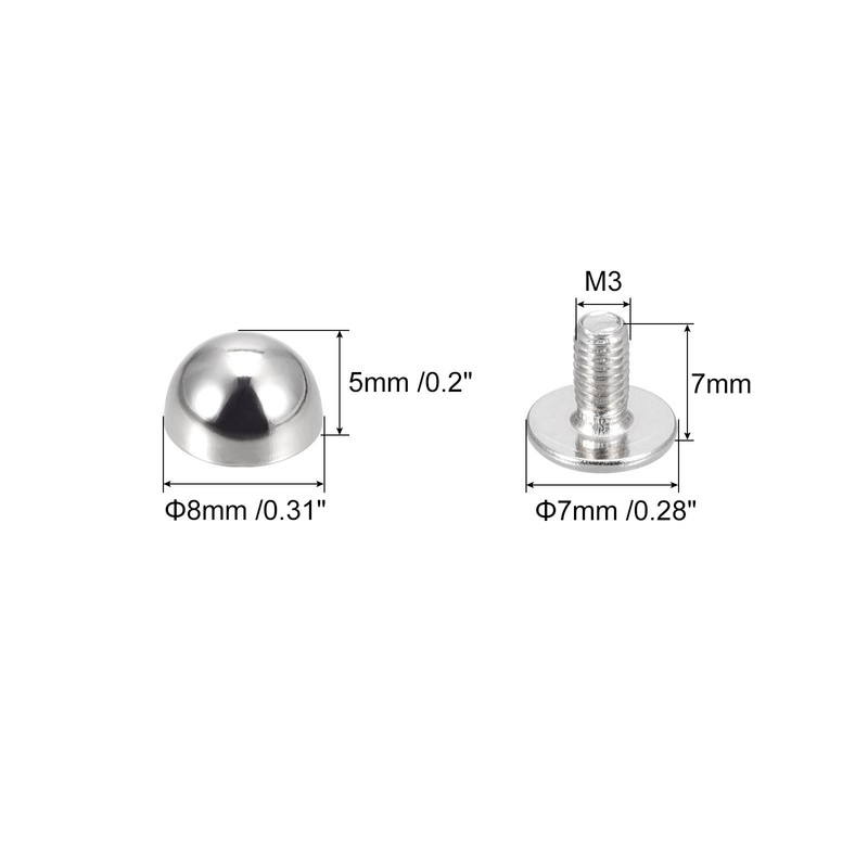 20 Sets 8x5mm Screw Back Rivets Solid Round Head Leather Studs Silver gallery