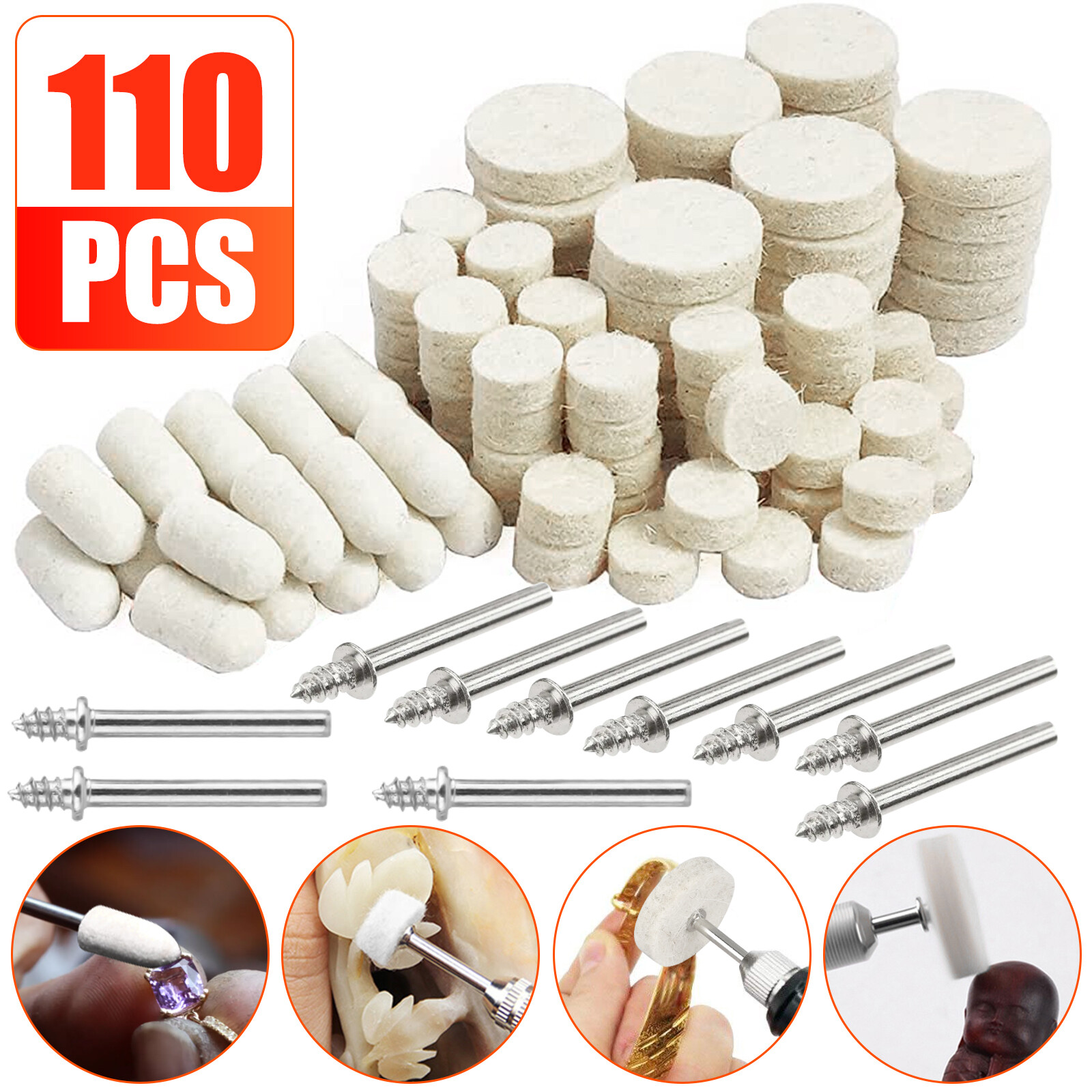 110Pcs Wool Felt Polishing Buffing Pads Waxing Head Wheel for Dremel Accessories gallery