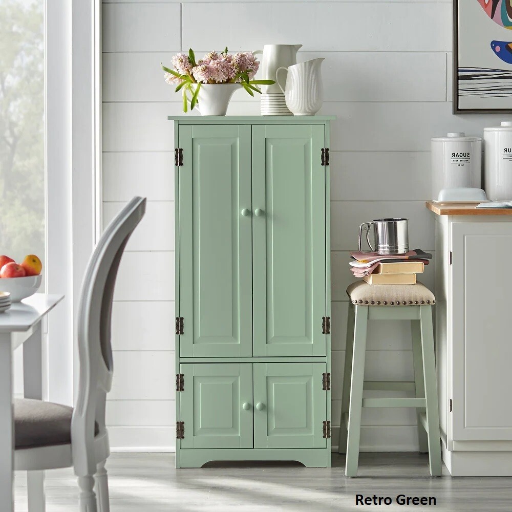 Wood Pantry Kitchen Utility Cabinet Retro Green Shelves 4 Door Laundry Closet gallery