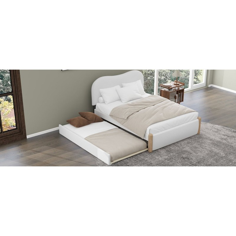 Full Size Upholstered Platform Bed with Wood Supporting Feet and Twin Size gallery