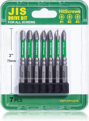 7Pcs JIS Screwdriver Bit Set – 3″ / 75Mm – Impact Ready Japanese Cross Point Bit