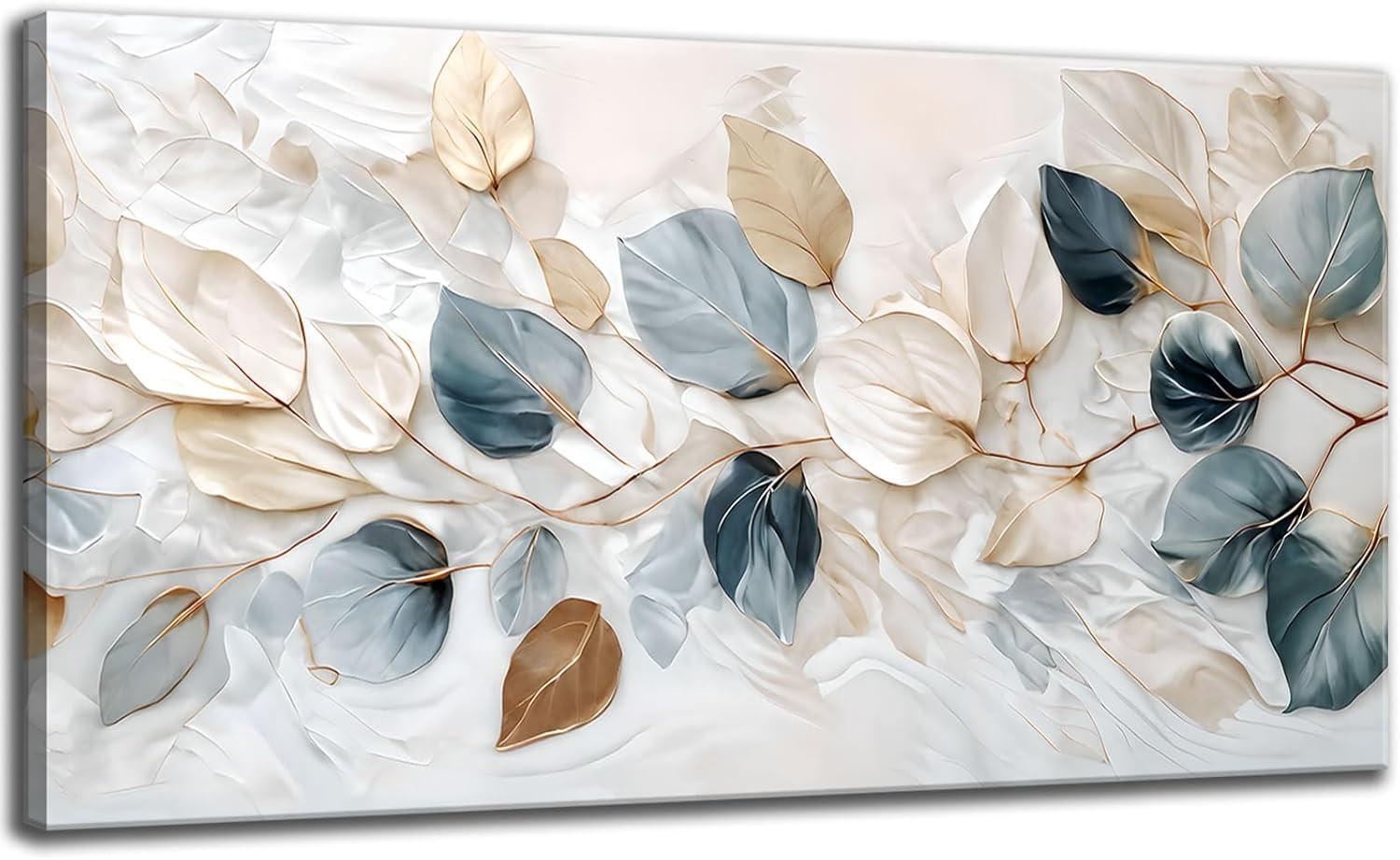 Large Living Eucalyptus Leaf Canvas Wall Art Teal White Botanical Abstract Decor gallery