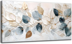 Large Living Eucalyptus Leaf Canvas Wall Art Teal White Botanical Abstract Decor